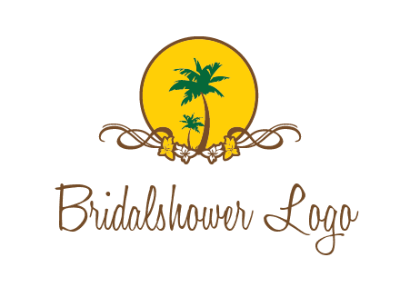 palm trees in circle with flowers and ribbons travel logo