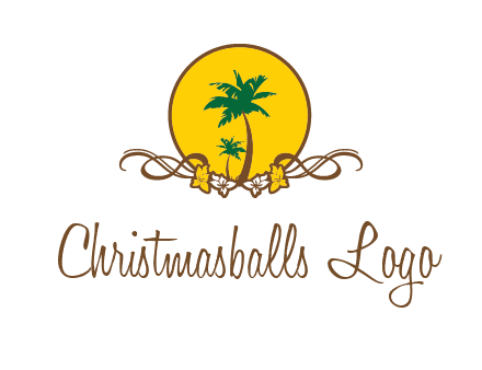 palm trees in circle with flowers and ribbons travel logo