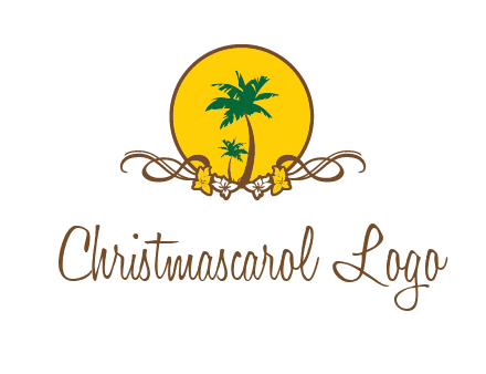 palm trees in circle with flowers and ribbons travel logo