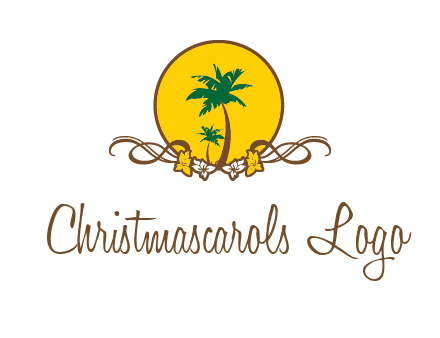 palm trees in circle with flowers and ribbons travel logo