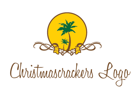 palm trees in circle with flowers and ribbons travel logo