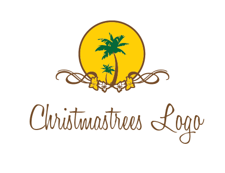 palm trees in circle with flowers and ribbons travel logo