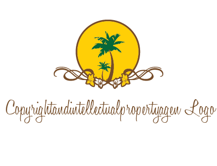 palm trees in circle with flowers and ribbons travel logo