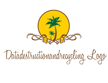 palm trees in circle with flowers and ribbons travel logo
