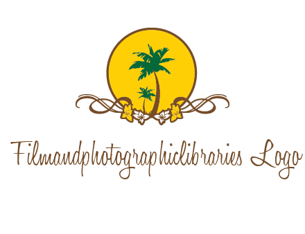 palm trees in circle with flowers and ribbons travel logo