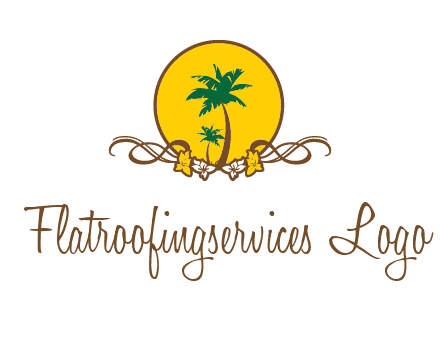 palm trees in circle with flowers and ribbons travel logo