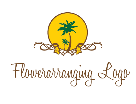 palm trees in circle with flowers and ribbons travel logo