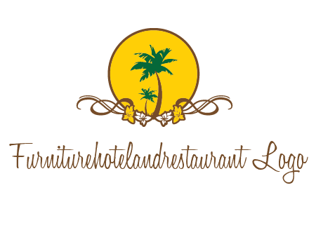 palm trees in circle with flowers and ribbons travel logo