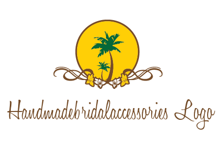 palm trees in circle with flowers and ribbons travel logo