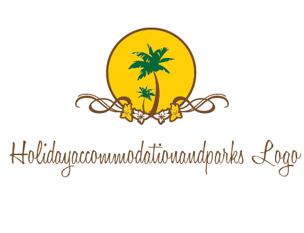 palm trees in circle with flowers and ribbons travel logo