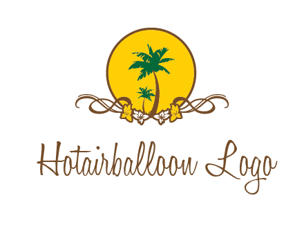 palm trees in circle with flowers and ribbons travel logo
