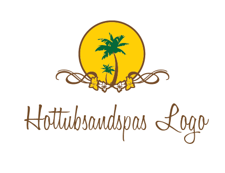 palm trees in circle with flowers and ribbons travel logo