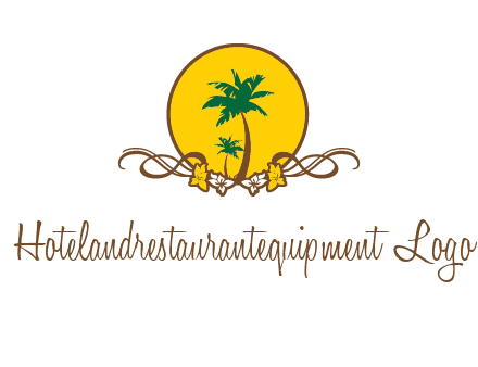 palm trees in circle with flowers and ribbons travel logo