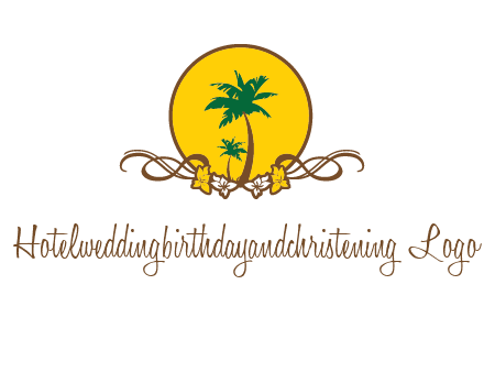 palm trees in circle with flowers and ribbons travel logo