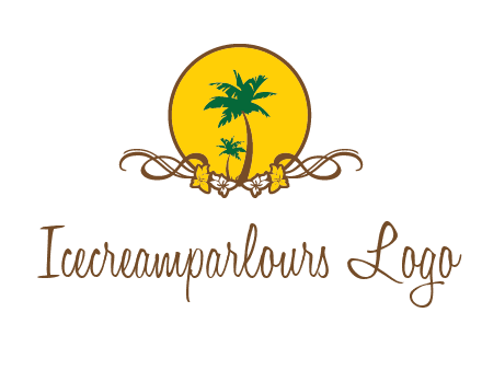palm trees in circle with flowers and ribbons travel logo