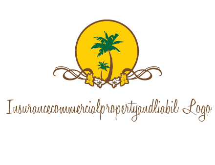palm trees in circle with flowers and ribbons travel logo