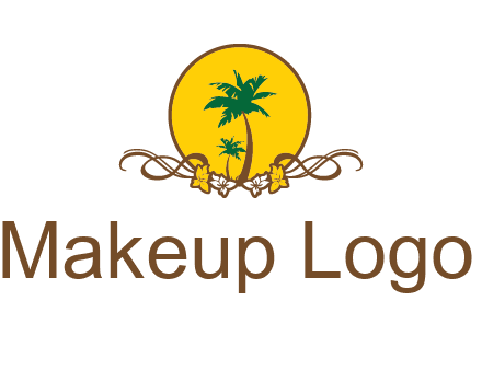 palm trees in circle with flowers and ribbons travel logo