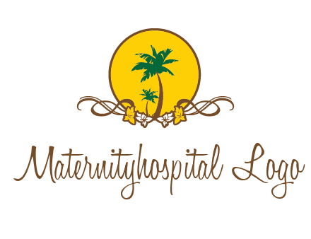 palm trees in circle with flowers and ribbons travel logo