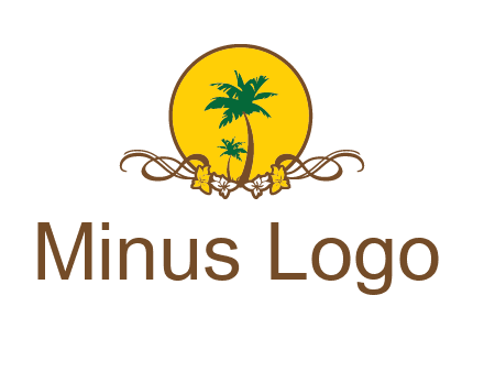 palm trees in circle with flowers and ribbons travel logo
