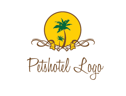 palm trees in circle with flowers and ribbons travel logo
