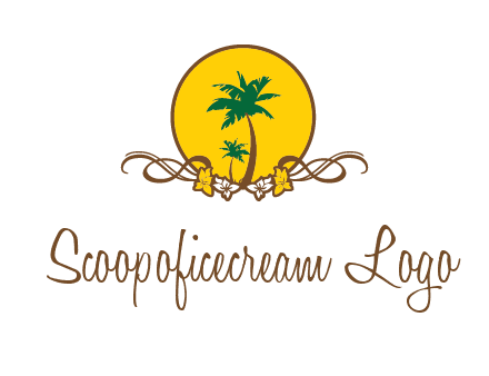 palm trees in circle with flowers and ribbons travel logo