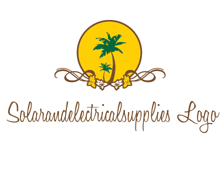 palm trees in circle with flowers and ribbons travel logo