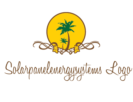 palm trees in circle with flowers and ribbons travel logo