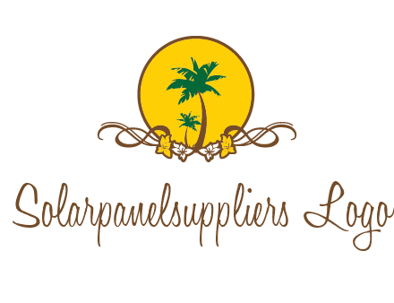 palm trees in circle with flowers and ribbons travel logo