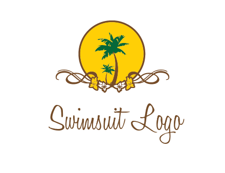 palm trees in circle with flowers and ribbons travel logo