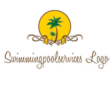 palm trees in circle with flowers and ribbons travel logo