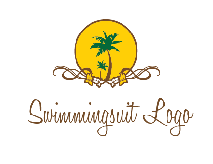 palm trees in circle with flowers and ribbons travel logo