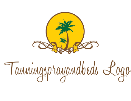 palm trees in circle with flowers and ribbons travel logo