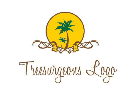 palm trees in circle with flowers and ribbons travel logo