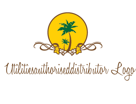 palm trees in circle with flowers and ribbons travel logo
