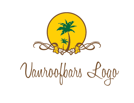palm trees in circle with flowers and ribbons travel logo
