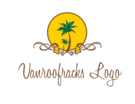 palm trees in circle with flowers and ribbons travel logo