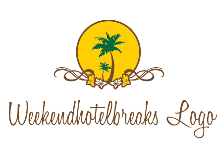 palm trees in circle with flowers and ribbons travel logo