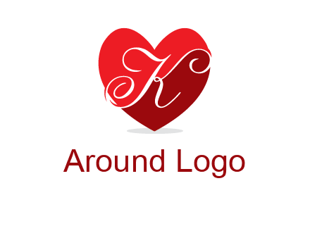 letter k inside heart shape logo
