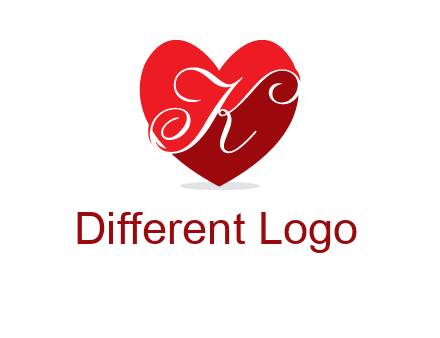 letter k inside heart shape logo