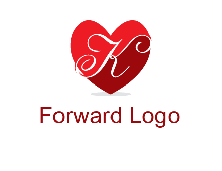 letter k inside heart shape logo