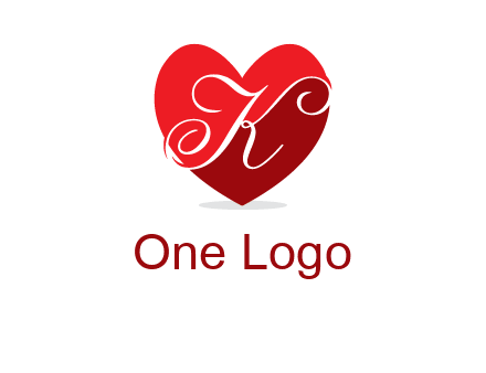 letter k inside heart shape logo