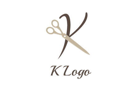 scissors is placed in front of letter k logo