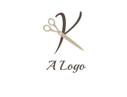 scissors is placed in front of letter k logo