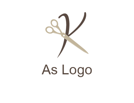 scissors is placed in front of letter k logo