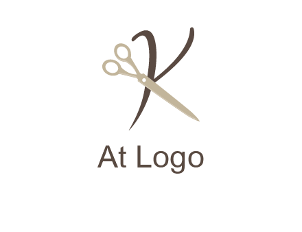 scissors is placed in front of letter k logo