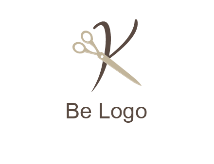 scissors is placed in front of letter k logo
