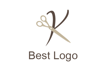 scissors is placed in front of letter k logo