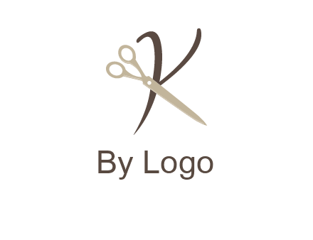scissors is placed in front of letter k logo