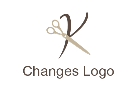 scissors is placed in front of letter k logo