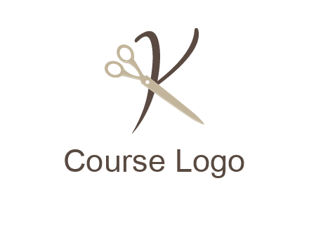 scissors is placed in front of letter k logo